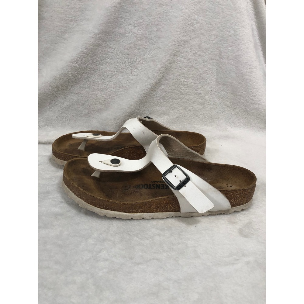 Birkenstock Gizeh Sandals Women 39 White Thong T-Strap Cork Footbed